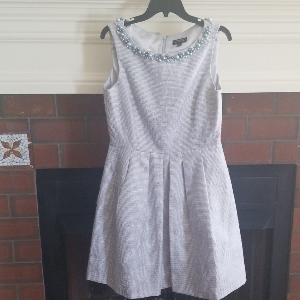 Gorgeous blue- Gray And silver tahari dress